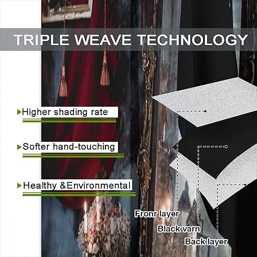 Miniatura 7 de Cortinas góticas de decoración oscura, lujoso patrón victoriano real para niños y niñas, decoración de sala de estar, juego de 2 piezas, 42 pulgadas