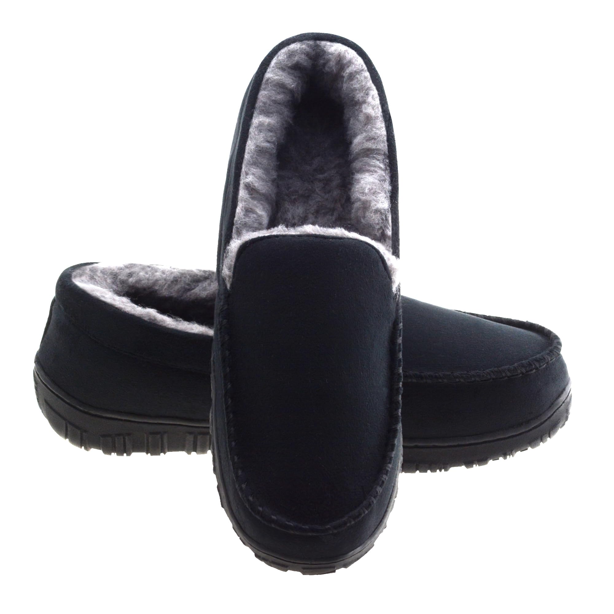 Lulex Mens Slippers Moccasin Plush Micro Suede Slide Wave-Like Indoor/Outdoor House Shoes