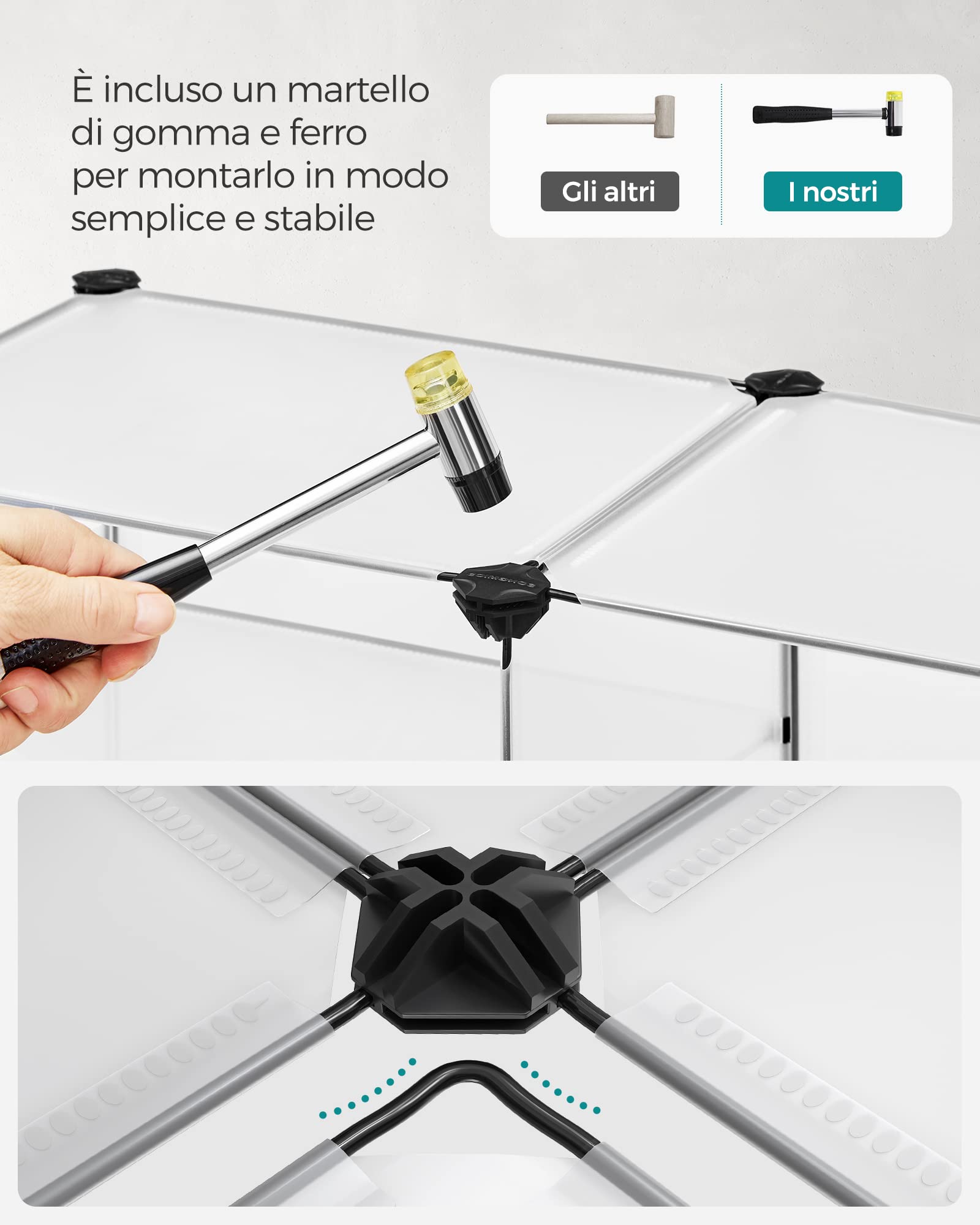 SONGMICS Scaffale a 9 Scomparti, Organizzatore Modulare, Scarpiera, Scomparto 30 x 40 x 30 cm, 30 x 40 x 15 cm, Soggiorno, Camera da Letto, Studio, con Martello di Gomma e Ferro, Bianco LPC36W