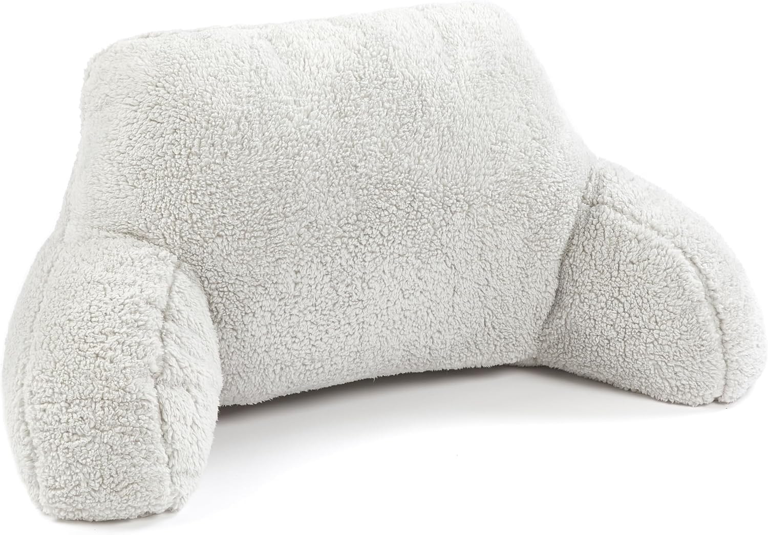 Downland Huggleland Reading Pillow with Arms - Soft Teddy Fleece Cuddle Cushion for Adults, Supportive Backrest Bed Pillow for Relaxing & Lounging, Armchair Reading Cushion (Grey) 45H x 39D x 89W cm