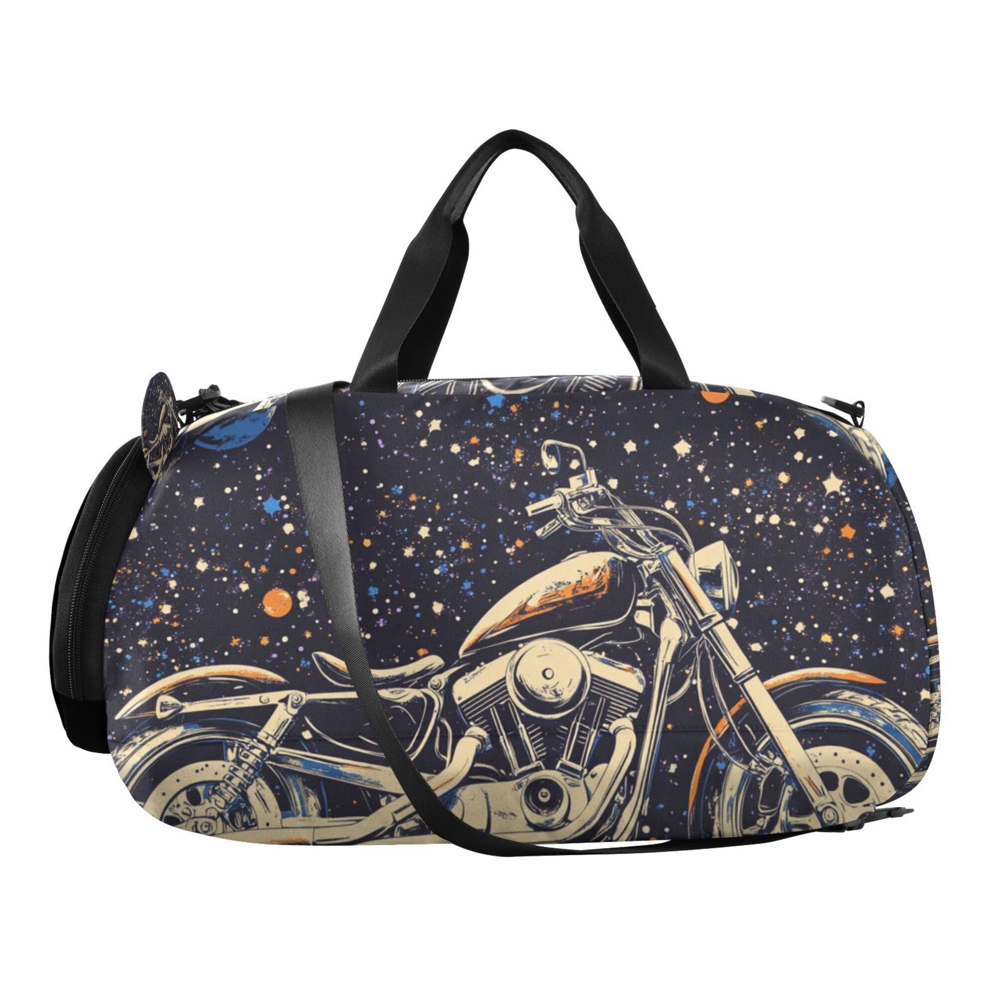 Glaphy Starry Sky Galaxy Motorcycle Duffle Bag for Toddler Boys Girls, Gym Sports Bag with Shoe Compartments, Kids Travel Overnight Weekender Shoulder Bag