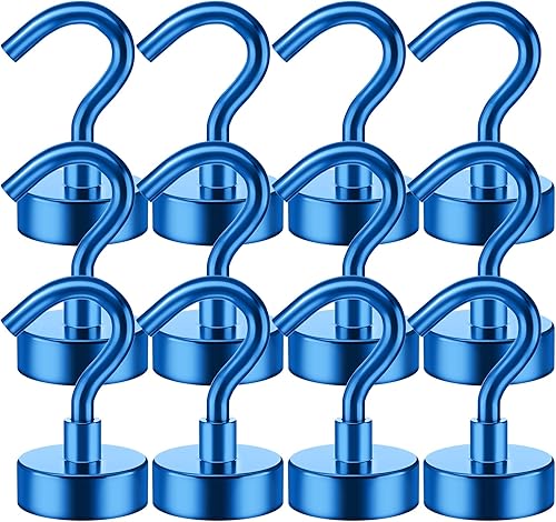 VNDUEEY Paquete de 10 ganchos magnéticos azules, ganchos magnéticos de 22 libras resistentes, gancho magnético fuerte para colgar, imanes de