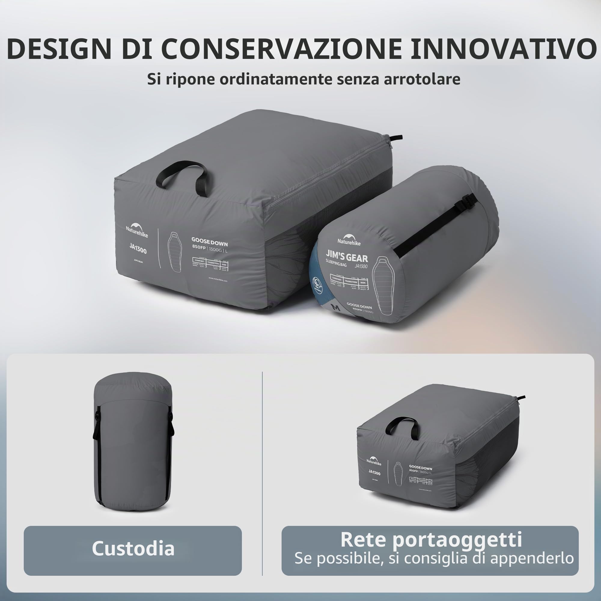 Naturehike Sacco a pelo in piuma ultra leggero per l'inverno, singolo, per esterni, campeggio, 850 FP, impermeabile, caldo e confortevole