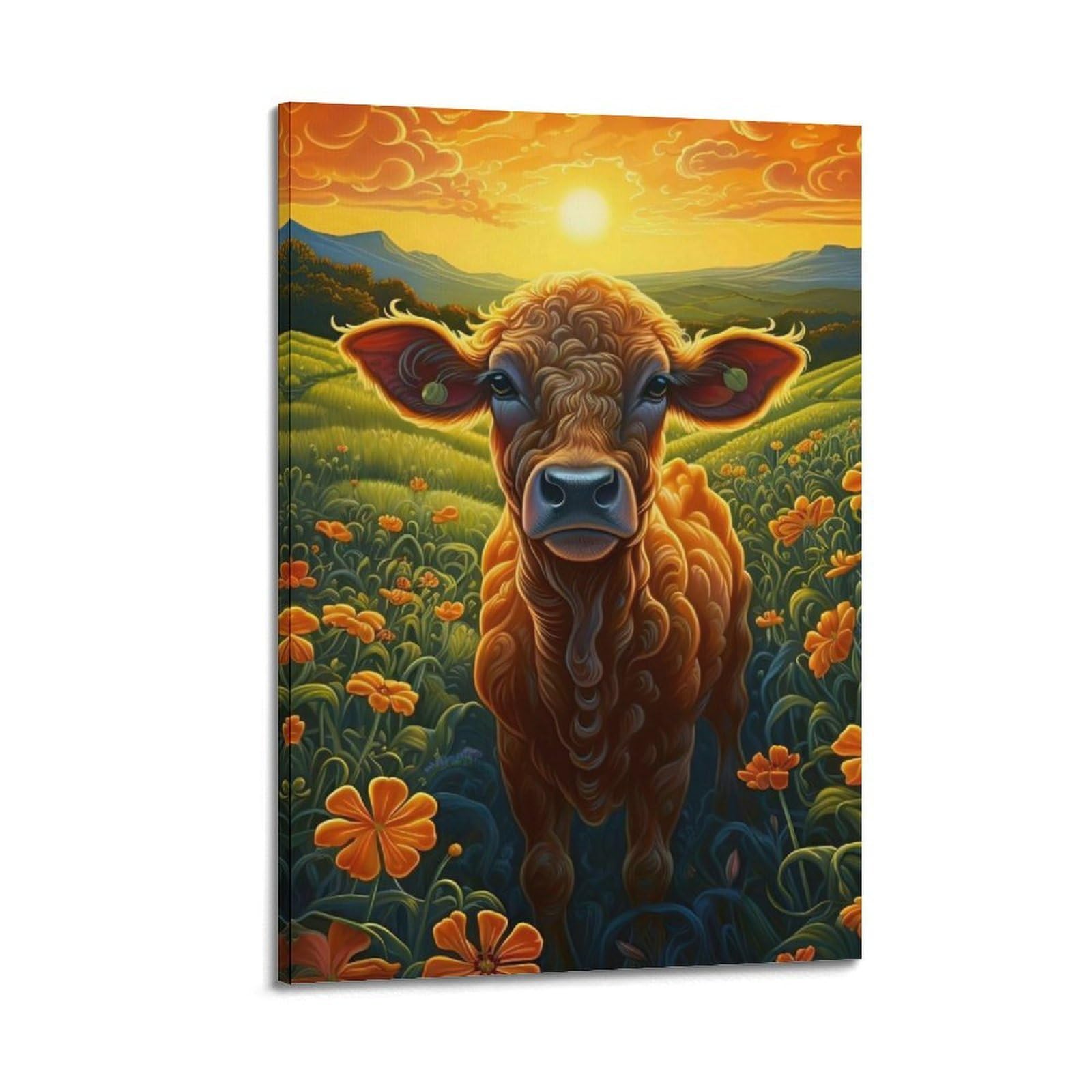 ZSZWHJ Animal Poster Calf on The Prairie Poster Decorative Painting Canvas Wall Posters And Art Picture Print Modern Family Bedroom Decor Posters 20x30inch(50x75cm)