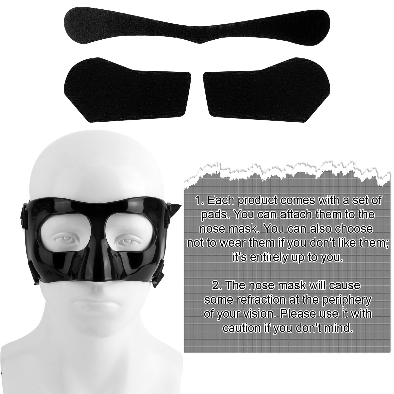 Masque pour Nez Cassé, Réglable Écran Facial Respirant Transparent Entraînement Sportif Masque Facial Protège Nez avec Rembourrage pour Adultes Adolescents Basket-Ball Football Accessoires
