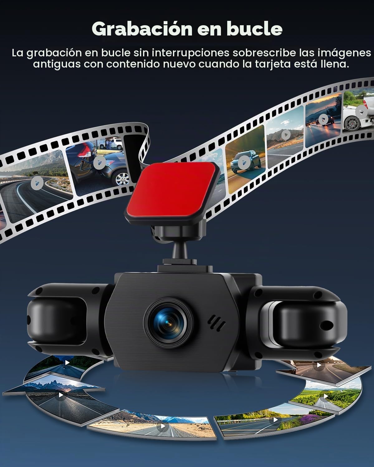 Cámara para salpicadero de 4 Canales y 1080p - cámaras Delantera, Izquierda, Derecha y Trasera, Pantalla de 3 Pulgadas, visión Nocturna por Infrarrojos, grabación en Bucle y detección de Movimiento
