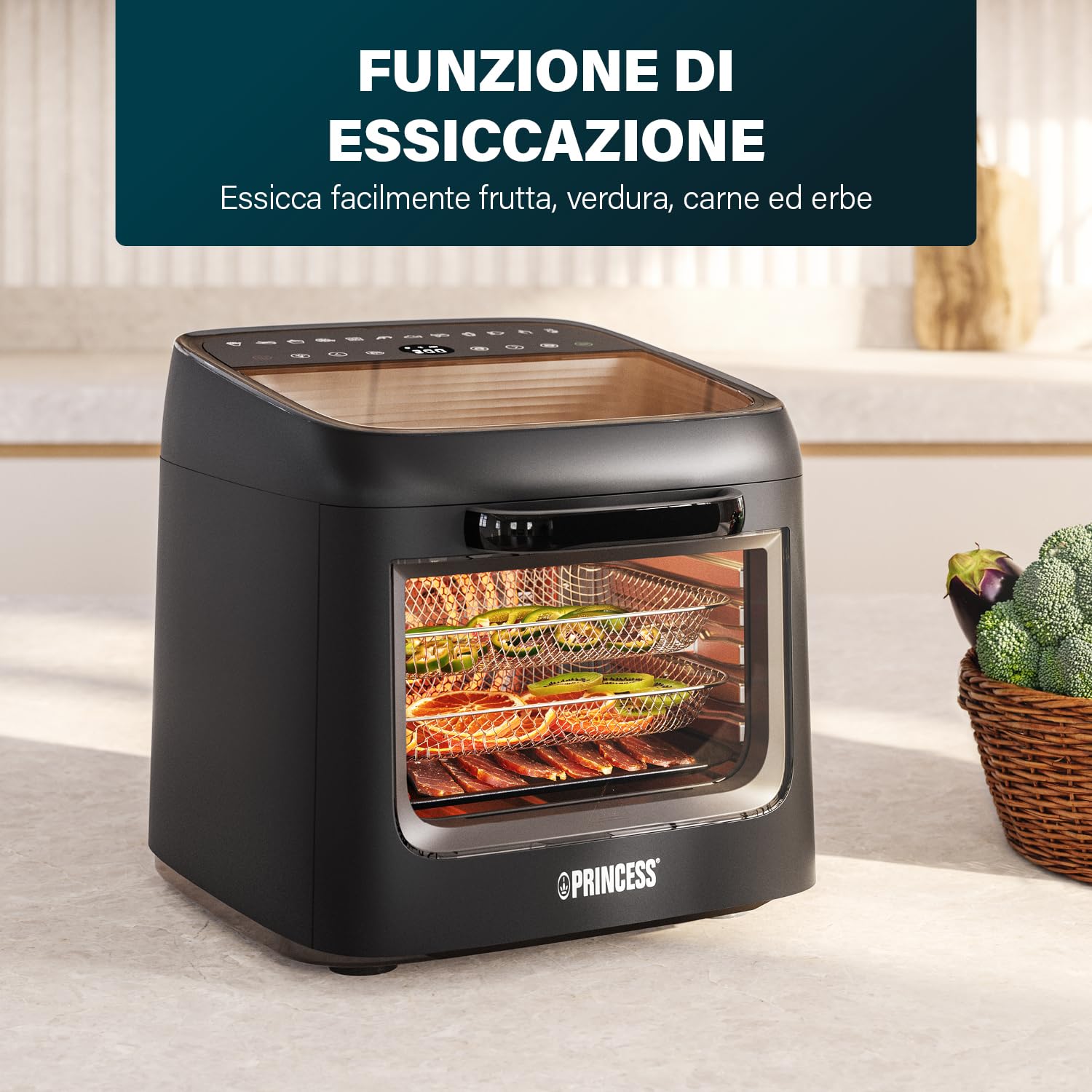 Princess Friggitrice ad Aria Forno Vision, Capacità 12,6 L, Potenza 1800 W, Cottura Multifunzione, Controllo Digitale, Facile da Pulire, 182494