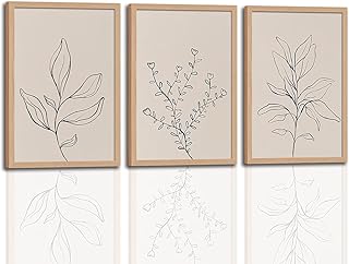 3Pcs Framed Botanical High Wall Art Minimalist Line Drawing Plant Canvas...