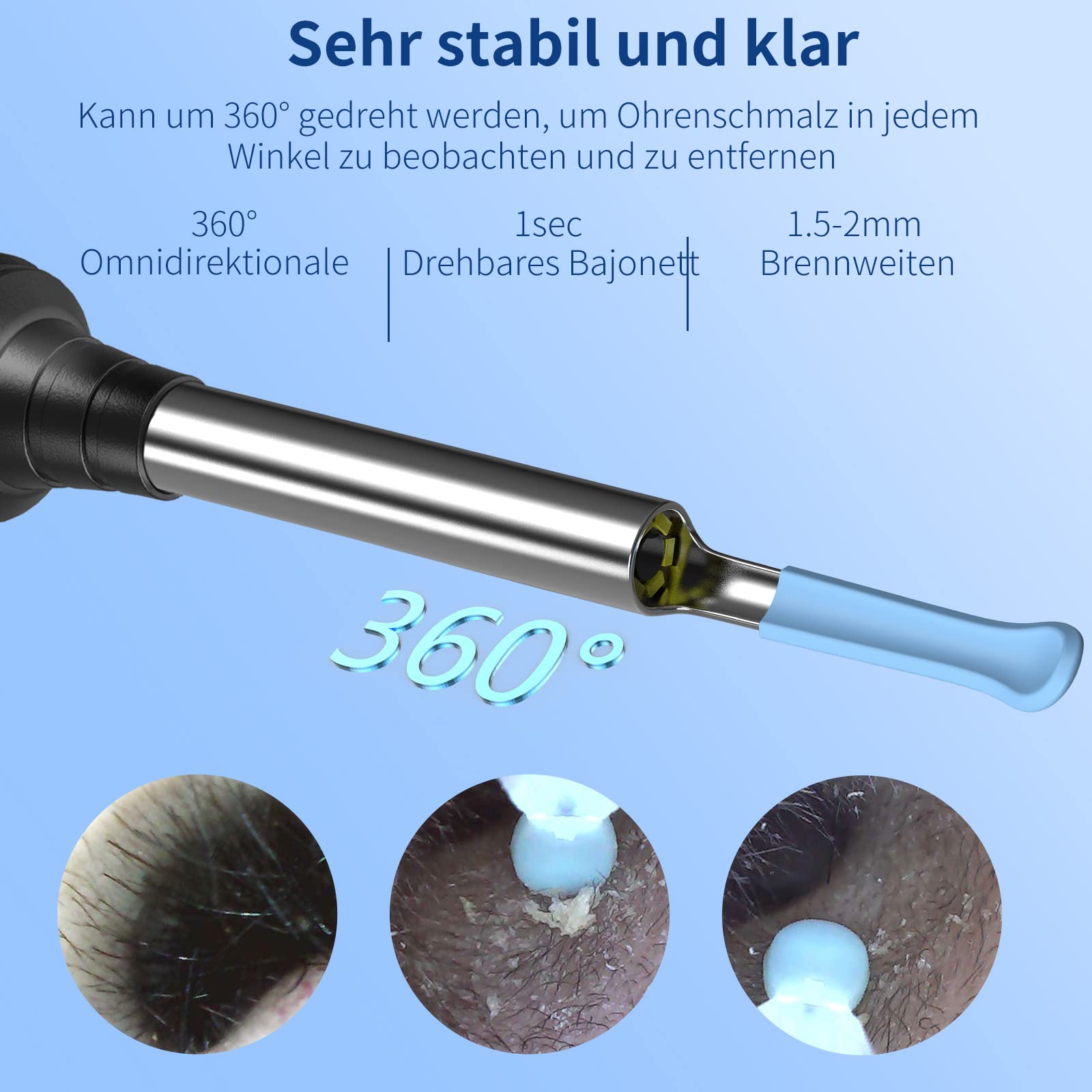 Ohrenschmalz Entferner mit Kamera, VITCOCO 1296P HD Ohrenreiniger mit 6 LED Licht, 3,5mm Ultradünnes Otoskop mit 8 Stück Ersatzlöffel, Ohrenkamera Kompatibel mit iOS & Android Smartphone, Schwarz