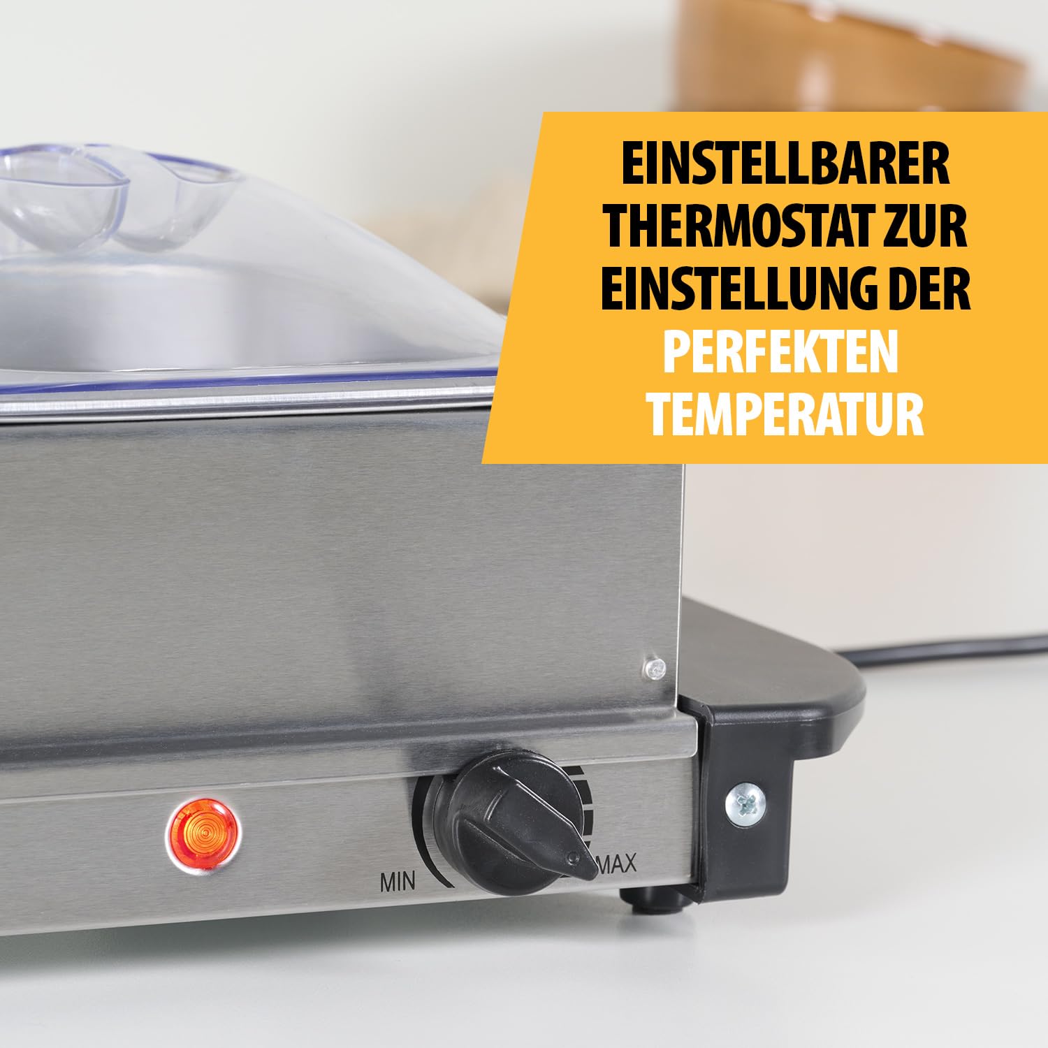 Tristar Edelstahl Buffetwärmer für Partys & Buffets, 4,2 L, Einstellbares Thermostat, 3 Warmhaltebehälter, Heizplattenfunktion, 200 W, Silber, BP-6283