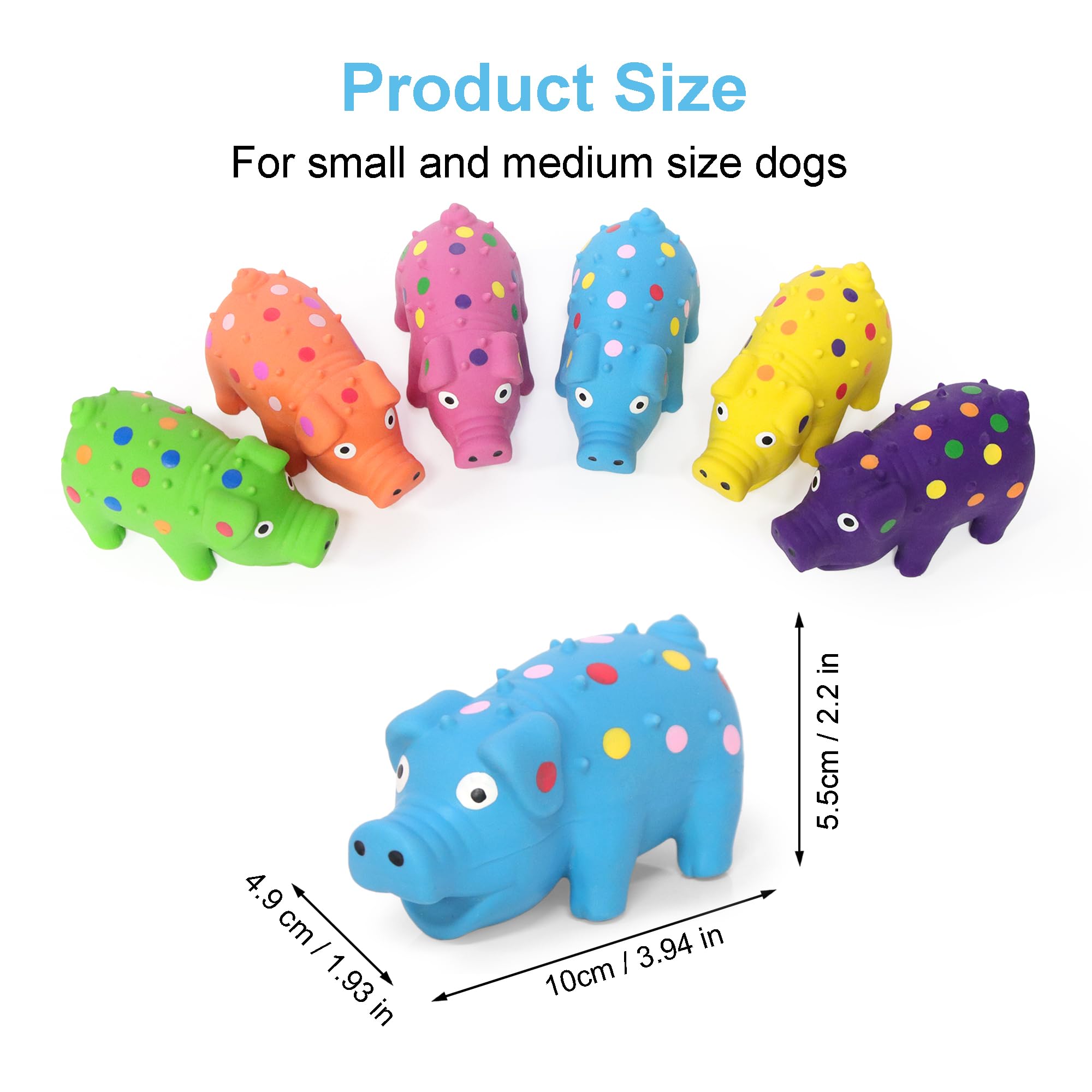 Lot de 6 jouets couineurs pour chien, cochon en caoutchouc pour chiot, chiens de petite et moyenne taille, jouets à mâcher interactifs durables en latex de 10,2 cm