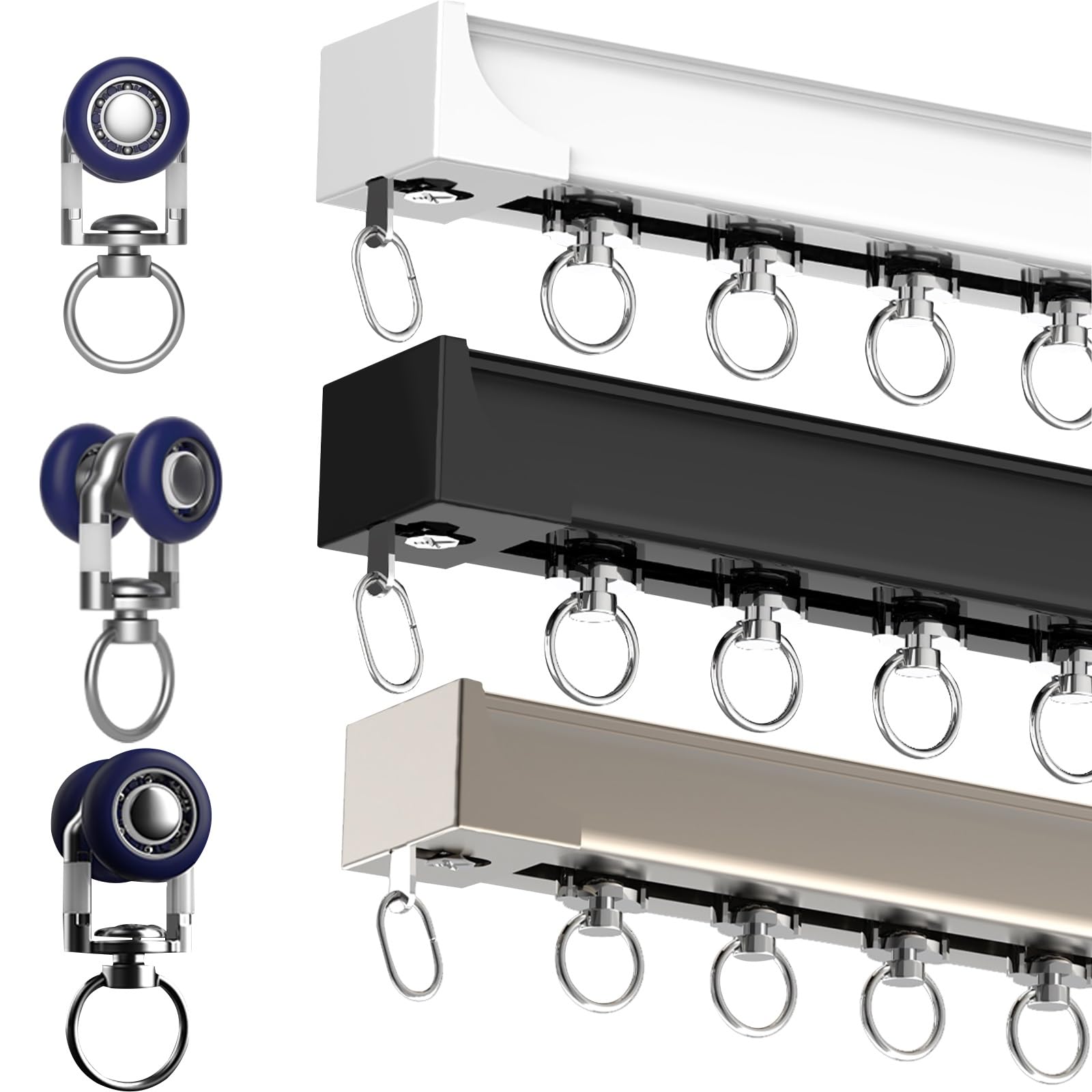 Sistema de rieles de pared de aluminio negro de 550 cm, para sala de estar y dormitorio, techo o pared, montaje en pared Slish y Partit Solut