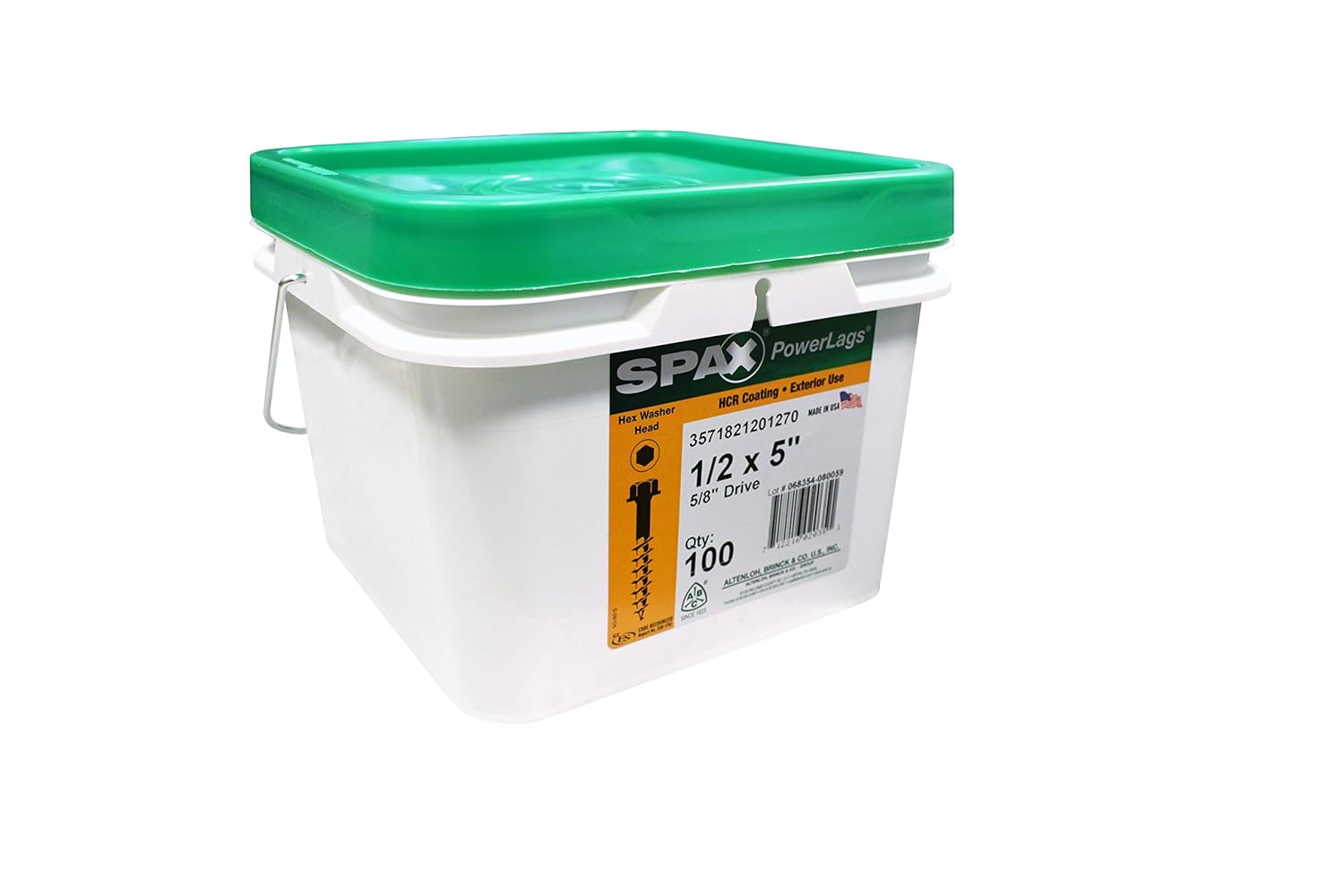 SPAX 1/2" x 5" Exterior Hex Head Structural Wood Lag Screws Powerlags Hex (100 EA) Bulk Pail Bit Included Heavy Duty Rust Resistant