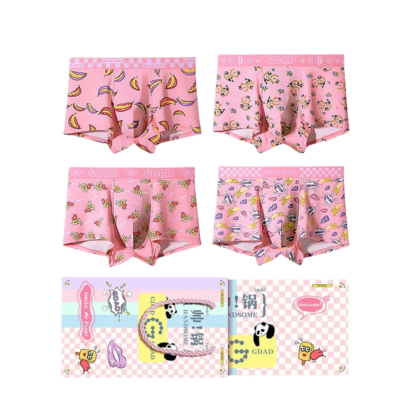 Calecon Męska bawełniana bielizna męska śliczna bawełna Macho różowe bokserki z nadrukiem Wygodne szorty 4-Pack Gift Box-4 mieszane kolory - M-2xl