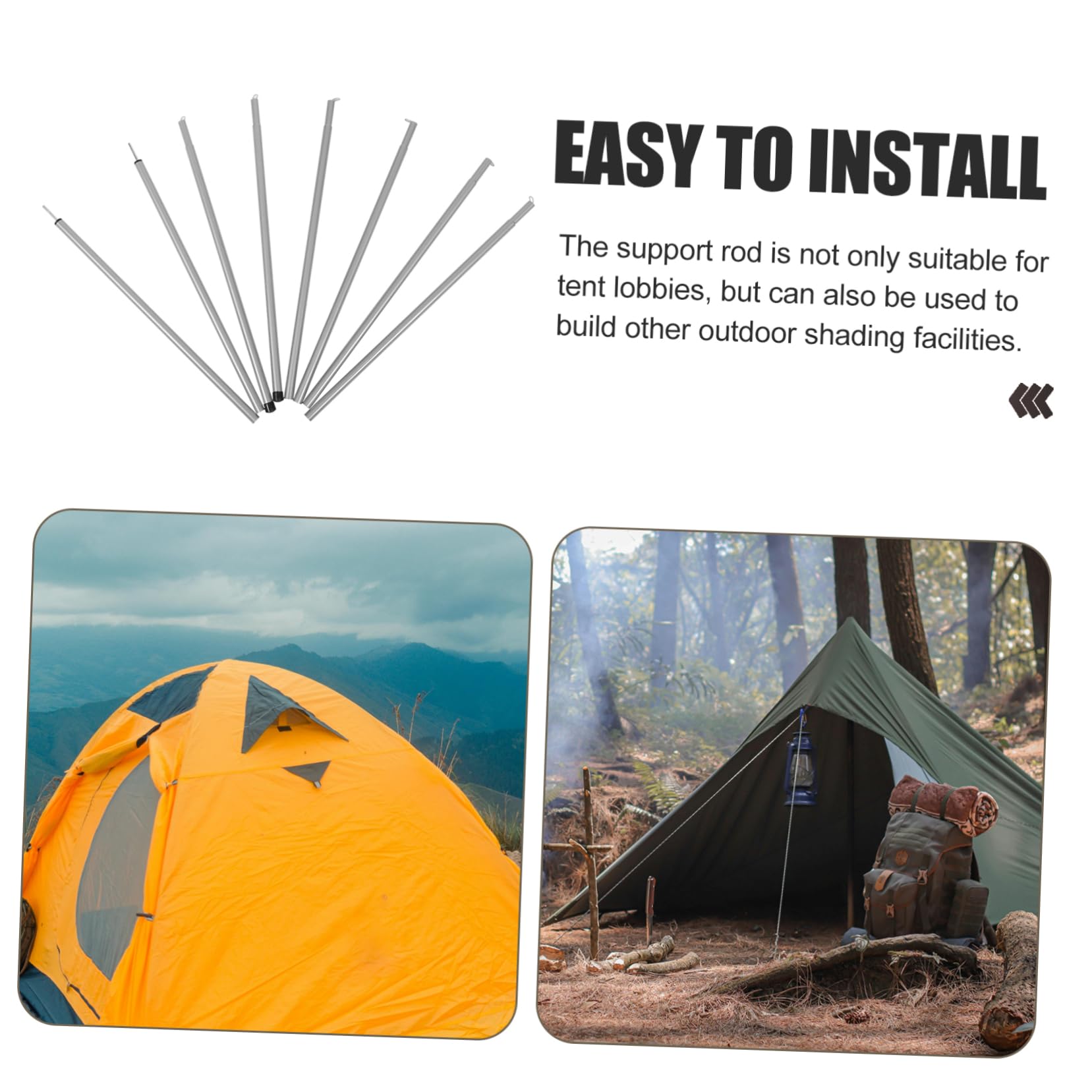 Mikikit Support de Tente Universel tiges Flexible Soutien télescopique Trousse Accessoires de Camping piquets de Tente Solides Cadre de Support de Poteau de Tente Le Fer Black