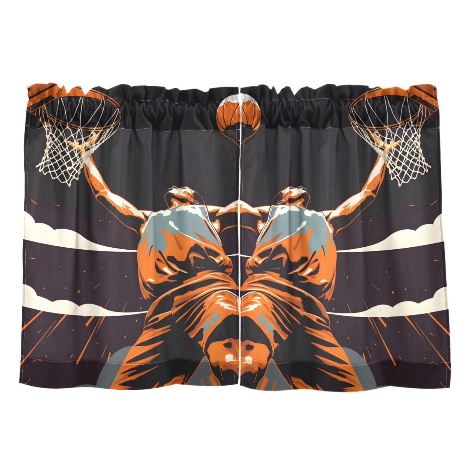 Basketball Player in Action Short Cafe Curtain Tiers Small Windows Kitchen Bathroom Curtains Sets 24 inch