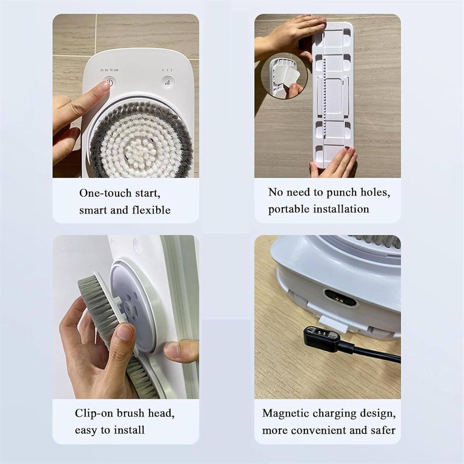 Spazzola Elettrica per Il Bagno,Spazzola per La Schiena a Parete,Tampone Esfoliante per Il Bagno,Rotazione Automatica a 360°,Regolazione a 3 Velocità,Impermeabile Ipx7,Per Doccia,Pulizia Profonda