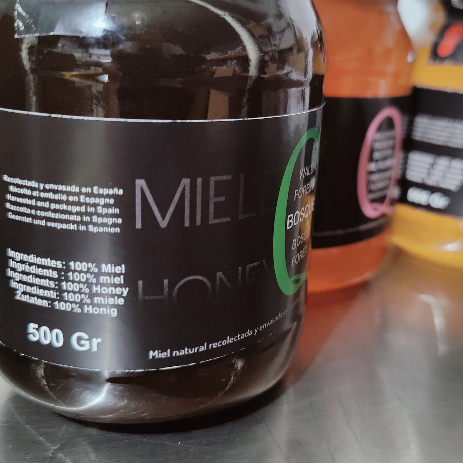 Miel d'abeille 100% pur. Miel cru sans pasteurisation ni chauffage. Pack cadeau et dégustation 3x500g. Bocal en verre. Origine Espagne.