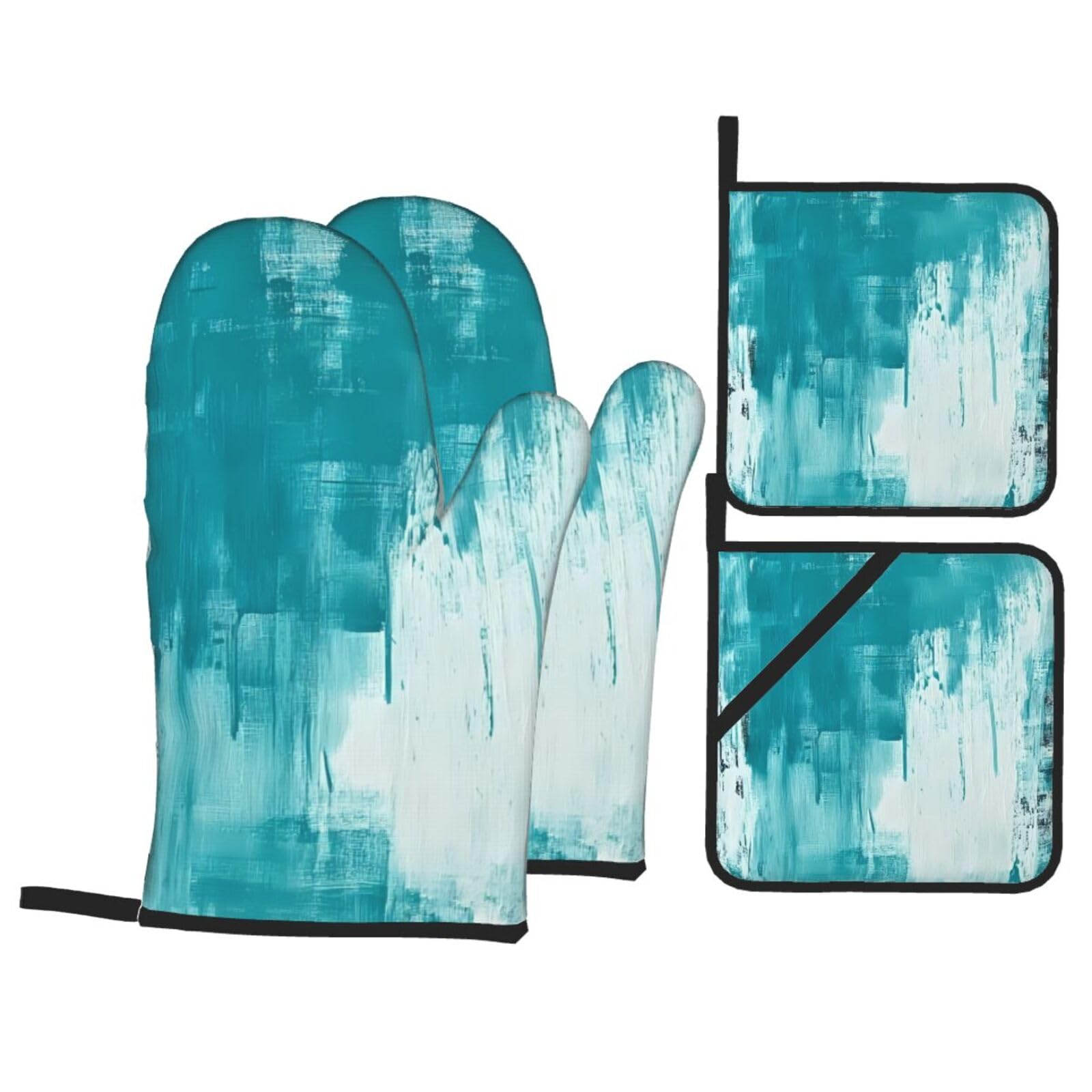 Gants de four isolants graffiti turquoise lot de 4 maniques de cuisine haute protection