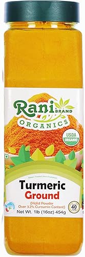 Rani Polvo de Especias de Raíz de Cúrcuma Orgánica (Haldi), (Alto Contenido de Curcumina) 16oz (1lb) 454g Frasco PET ~ Todo Natural | Vegano | Apto