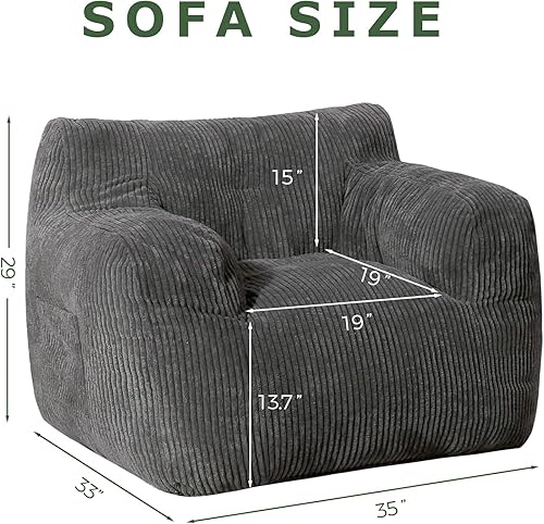 Miniatura 3 de HIGOGOGO Puf, silla grande y cómoda para dormitorio, sala de estar, puf con reposabrazos de bolsillo para juegos, lectura, color gris oscuro