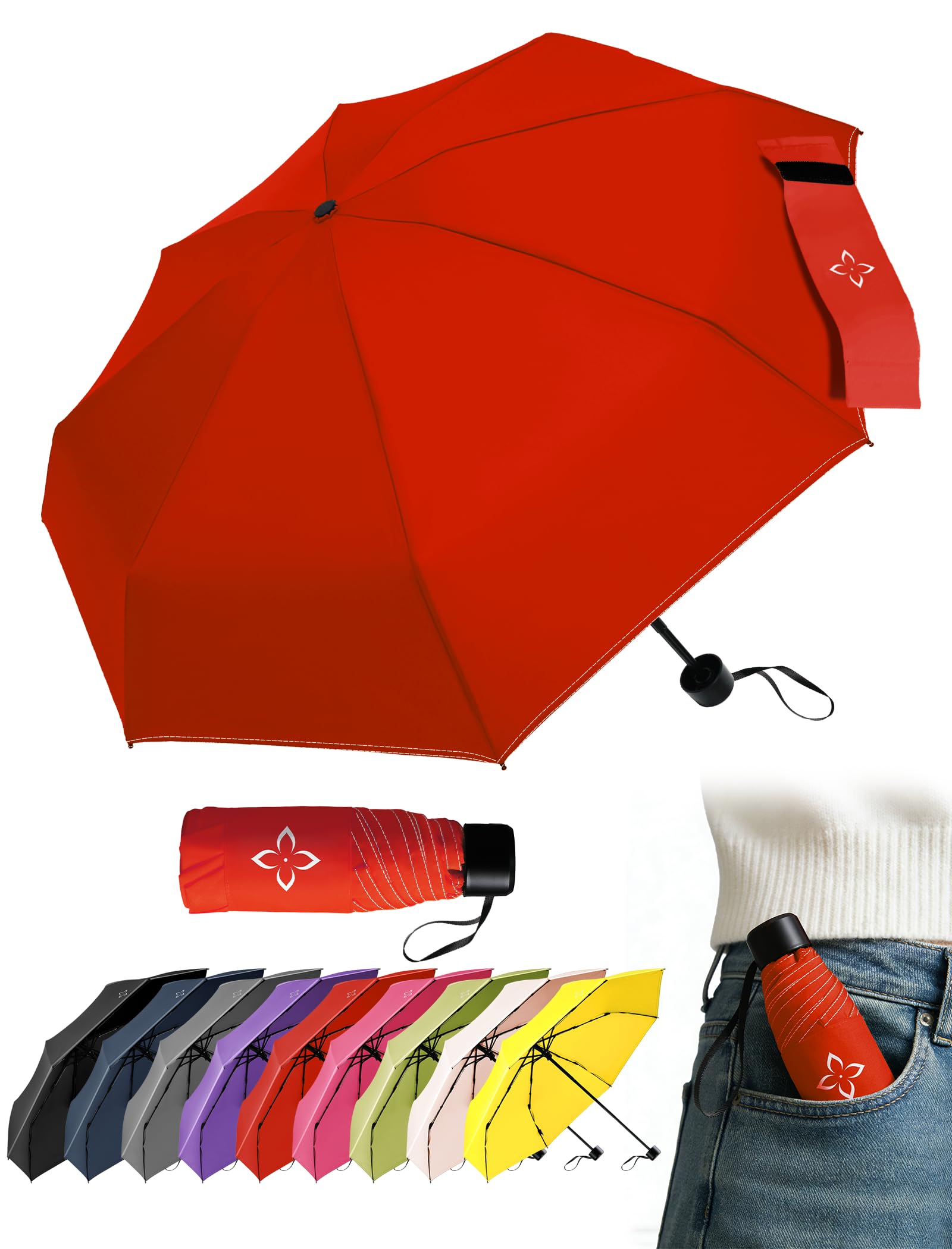 LILAC Mini Regenschirm Windfest & Kompakt, 106cm Taschenschirm Manuell für Damen Herren & Kinder, Kleiner Reiseschirm mit Reflektor-Naht & Karabiner, Leicht & Stabil