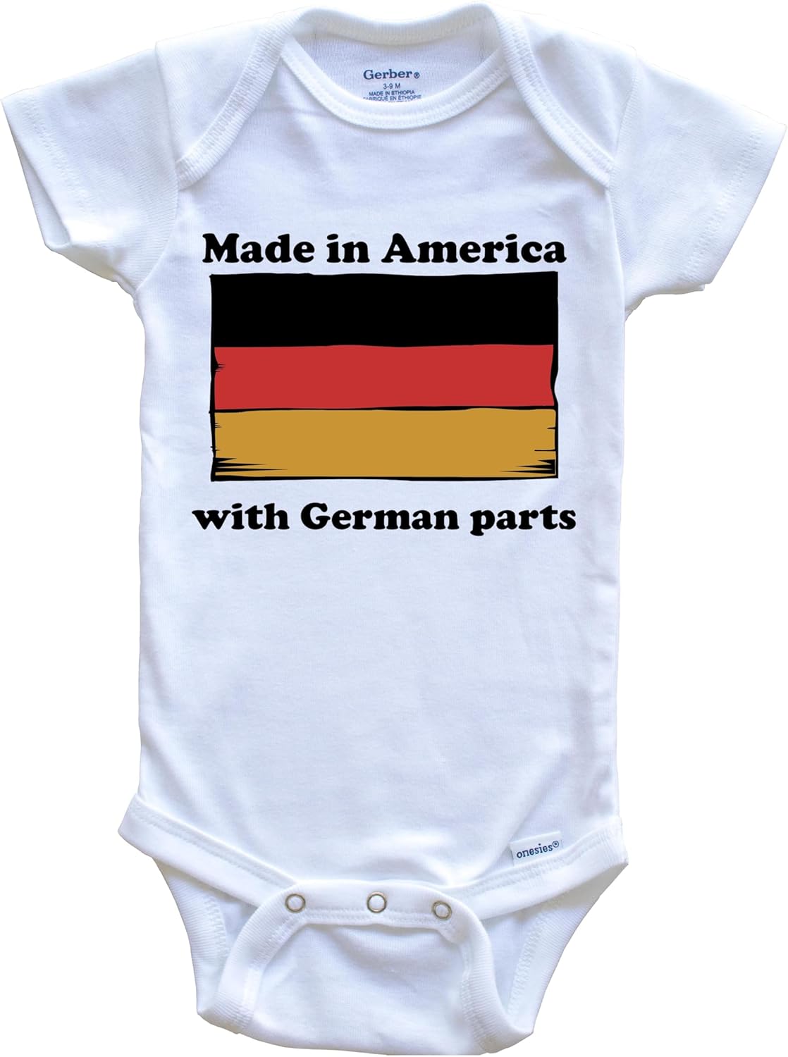 Made in America with German Parts Funny Germany Flag One Piece Baby Bodysuit