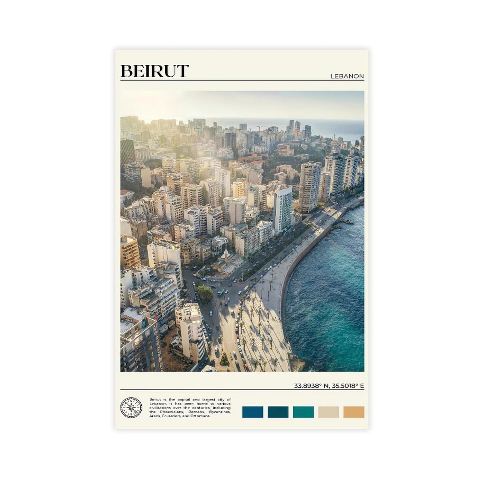 QNVJQKDSI Beirut Travel Vintage Canvas Poster Bedroom Decor Landscape Office Room Decor Gift 12" L X 18" W