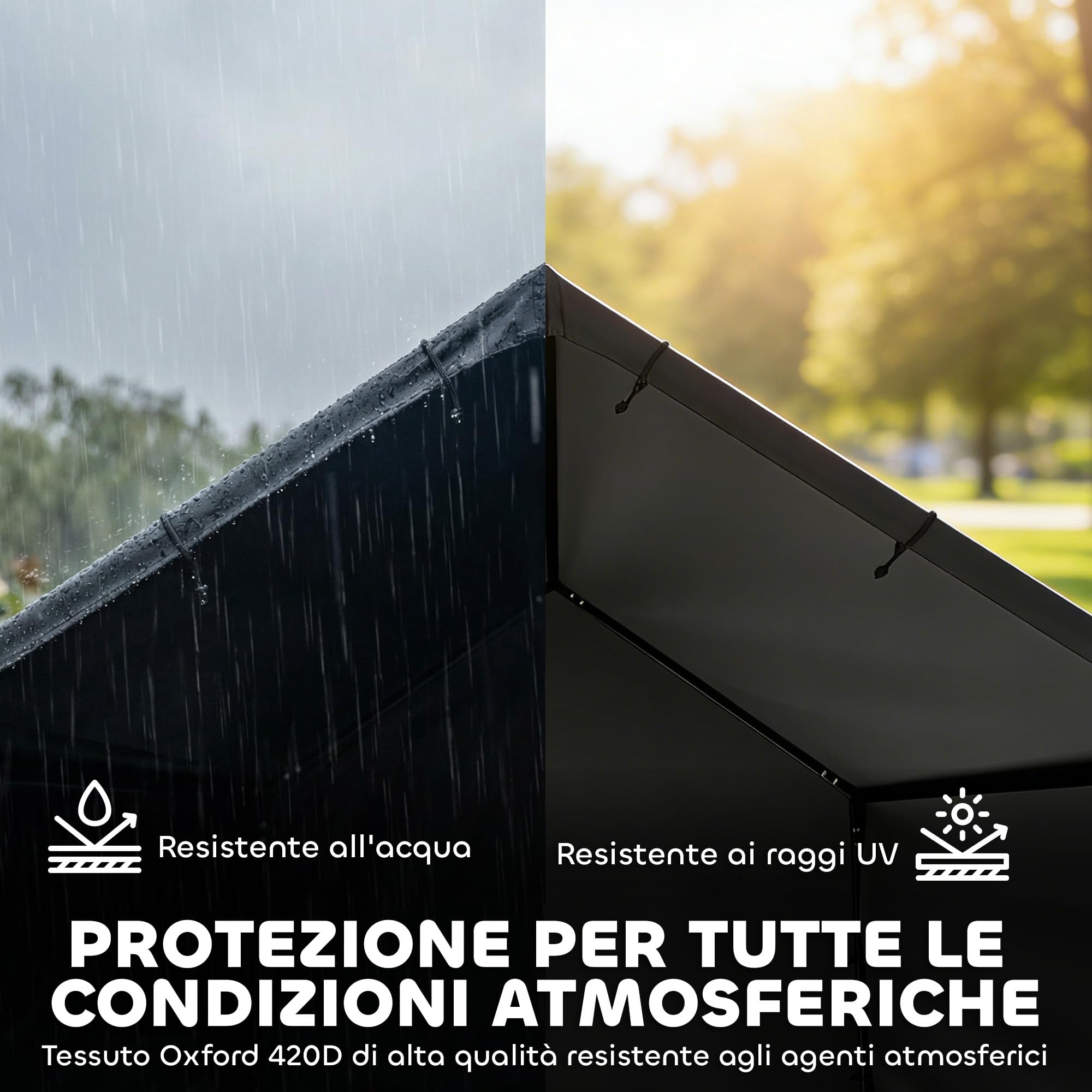 PawHut Caseta para perros de exterior de tela Oxford, caseta para perros con techo, impermeable y resistente a los rayos UV, apta para perros de talla pequeña, mediana y grande, 125 x 110 x 93 cm