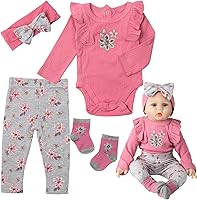 Vista 1 de Muñecas Reborn Ropa de bebé, trajes rosas para muñecas Reborn de 22 a 24 pulgadas, conjunto de ropa de muñeca de 4 piezas