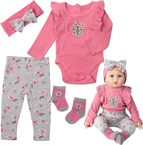 Muñecas Reborn Ropa de bebé, trajes rosas para muñecas Reborn de 22 a 24 pulgadas, conjunto de ropa de muñeca de 4 piezas