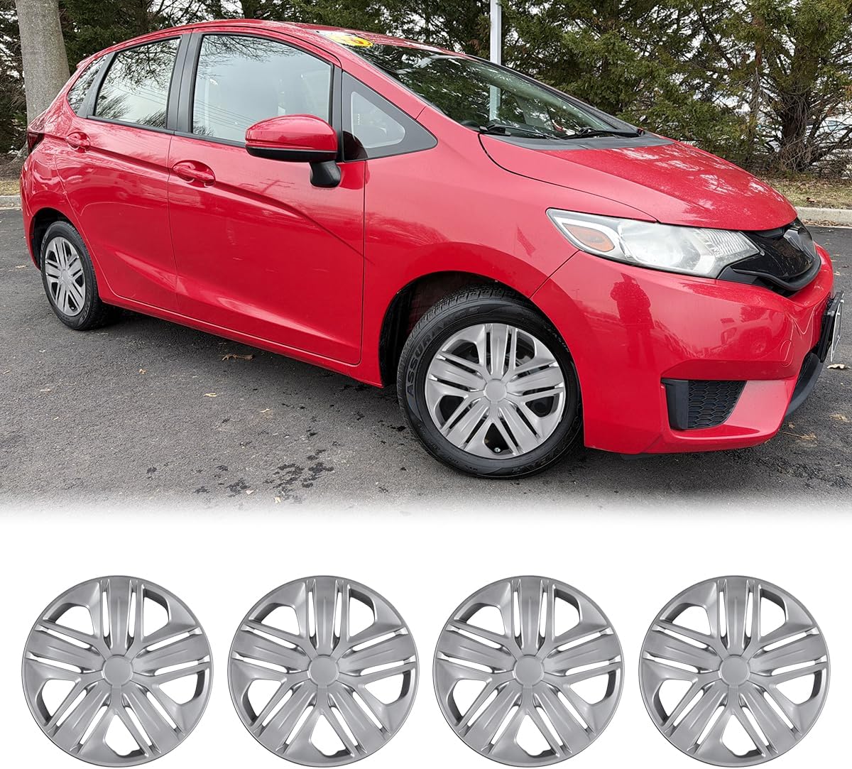 WOLFSTORM 15 Inch Hubcaps Set of 4 PP Material Wheel Rim Cover for 2009-2020 Honda Fit, 15" Wheel Cover for Steel Wheels Wheel Tire Covers Snap On Installation (Lacquer)