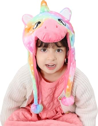 HAHASHOW Plush Cute Animal Winter Hat, Animal Ear Flap Hat, Polyester with Fleece Character Winter cap, Kids Soft Warm Hat