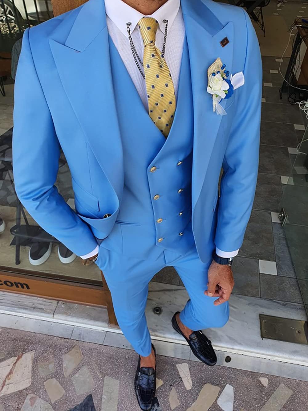 Men's Suits Regular Fit 3 Pieces Double Breasted Prom Tuxedos Solid Business Jacket Blazer+Vests+Pants Set for Wedding
