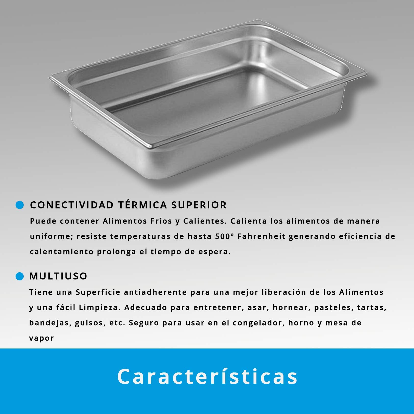 Contenitore Gastronorm GN 1/1 in Acciaio Inossidabile (Profondità 100 mm) (Dimensioni 530x325 mm) · Angoli arrotondati · Resiste fino a 260 ºC