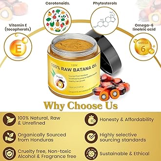 Raw Batana Oil by Dr. Sebi Organic Raw Honduras Oil for Hair Growth - 100% Pure & Natural for Thicker, Stronger Hair for Men and Women