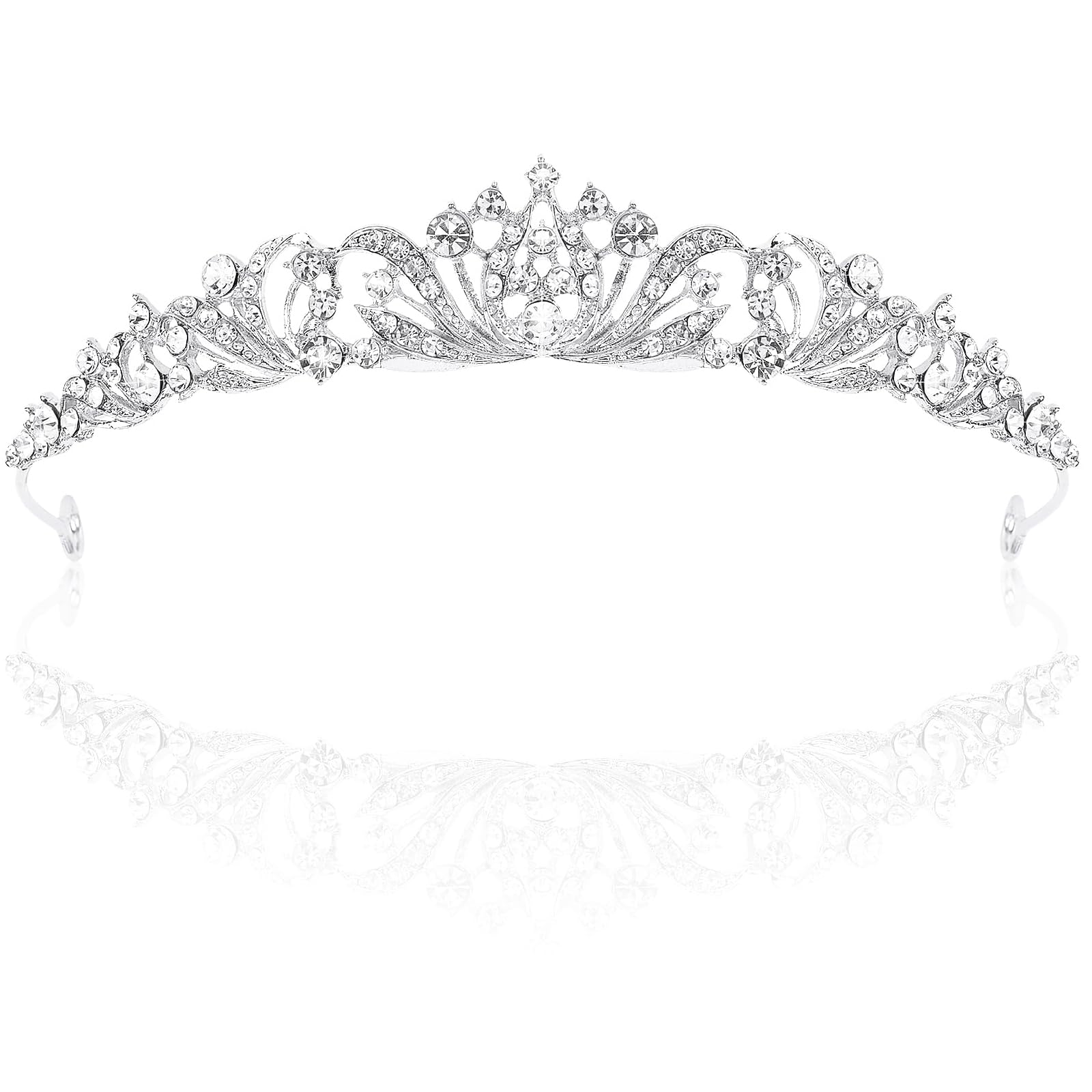 Lilbitty Silberne Strasskrone Prinzessin Tiara Diadem Elegante Krone Hochzeit Geburtstag Party Haaraccessoires