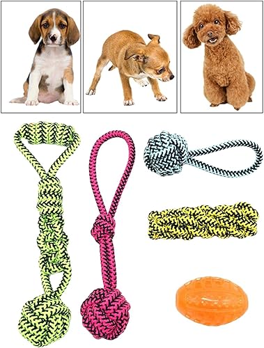 Miniatura 6 de Leefasy 5 juguetes para masticar perros para mascotas, juguetes interactivos de bola de tira y afloja, cuerda para masticar cachorros, cuerdas de