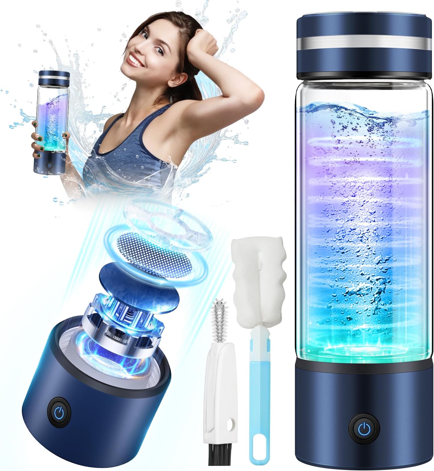 LOZLTX Upgrade Hydrogen Water Bottle with Brush【SGS Authoritative Certification - 3000PPB】【NO.1 Double Hydrogen Content】Hydrogen Water Bottle with TOP SPE PEM Technique, Improve Water in 3 Min
