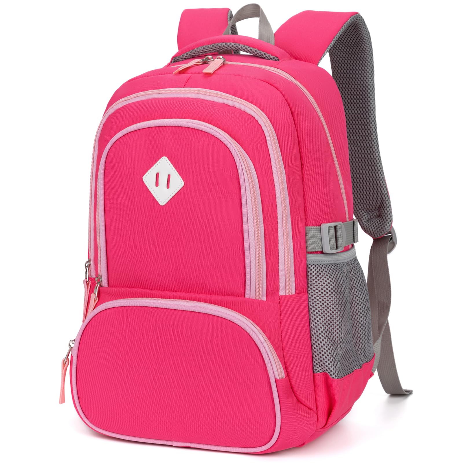 Tfomyu Kids Backpack for Girls Elementary School Backpacks for Child 17 Inch Lightweight Middle School Bookbag for Teens with Chest Strap, Pink