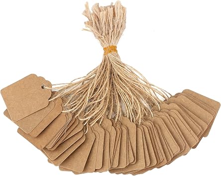 jijAcraft 1000Pcs Blank Tags with String, Brown Price Tags, 1.8x1.4Inch Kraft Paper Hangingtag for Small Business, Cloth Tag for Selling, Small Retail Marking Label, Writable Sales Tag for Jewelry