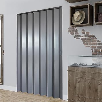 DIYHD 48X80in Interior Folding PVC Accordion Door with Handle,Latch,Grey | Ideal for closets and interior doorways, Double-layer PVC,No floor track, Easy installation, Opens to a 40-1/8" clear opening