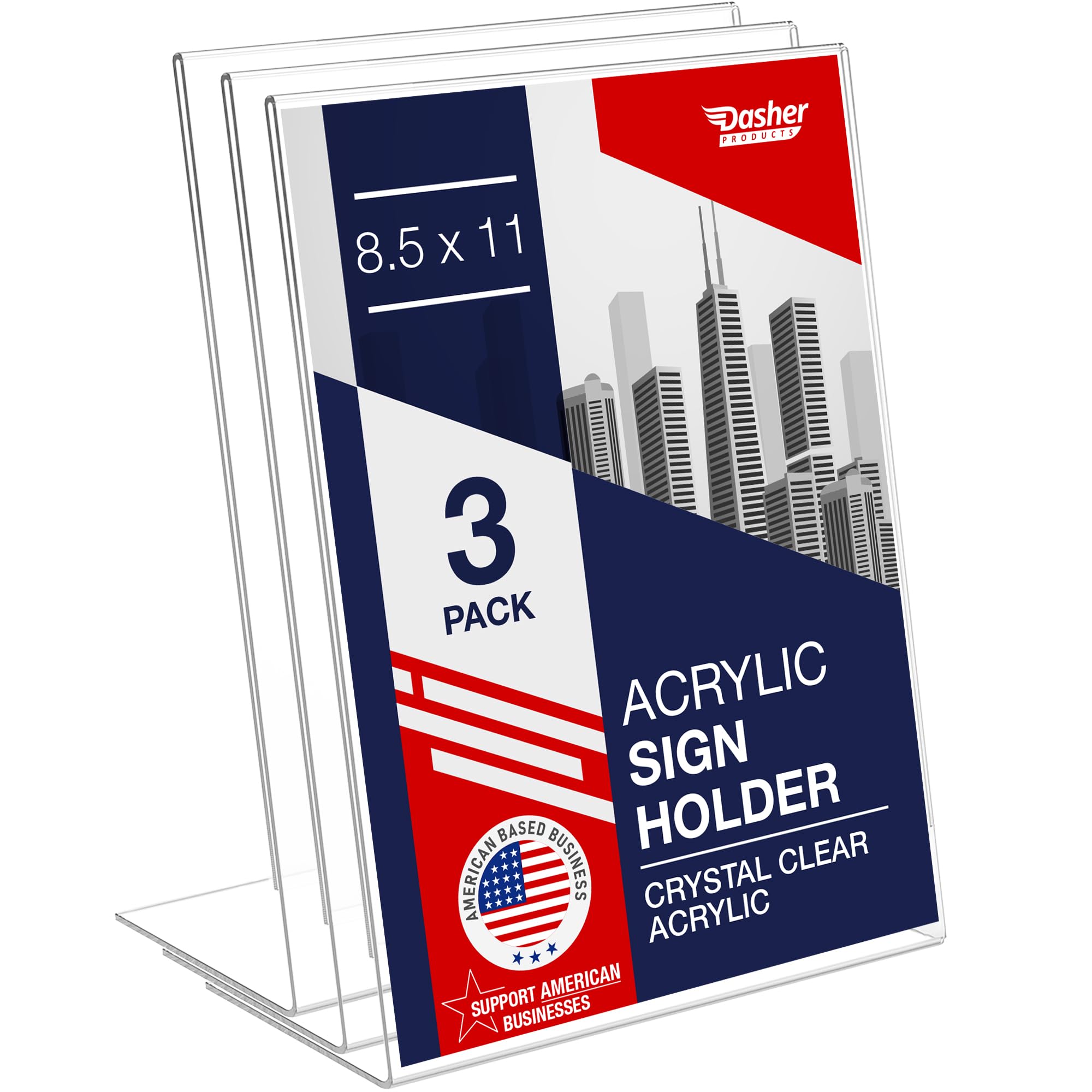 Slant Back Acrylic Sign Holder 8.5 x 11 Inches, Portrait Ad Frame and Flyer Display Stand. Menu Holder and Table Sign Display for Home, Office, Store,