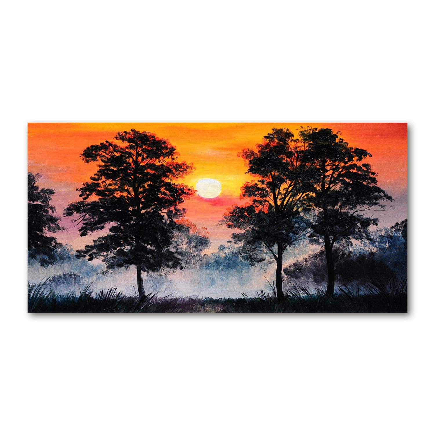 Tableau cuisine et salon forêt orange panoramique pour une déco raffinée