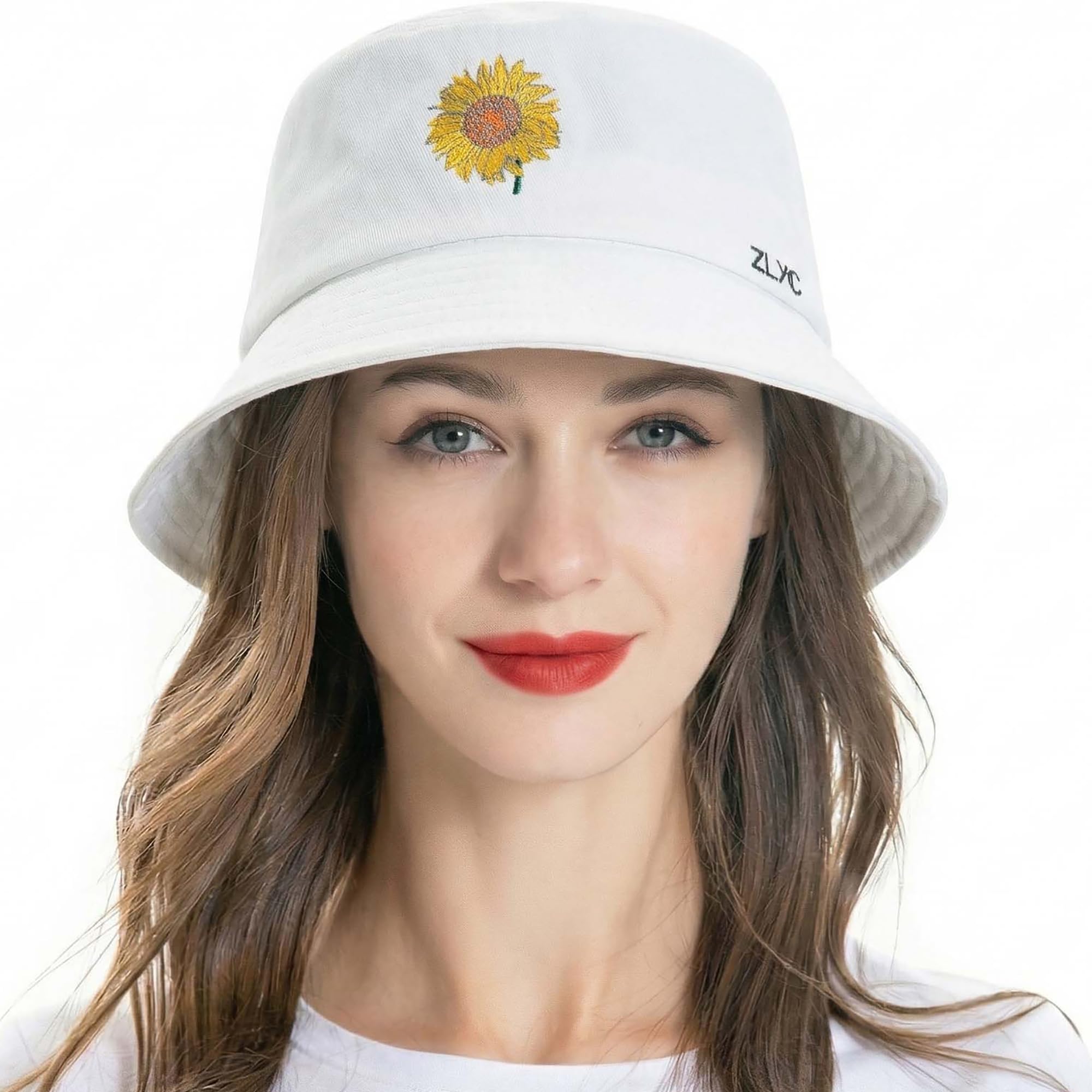 ZLYC Unisex Fashion Embroidered Fishing Hats Summer Outdoor Hat for Teenagers(Sunflower White),One Size