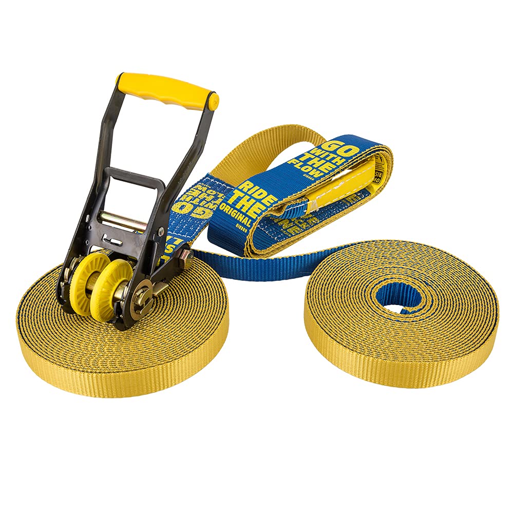 Gibbon 18222 Slackline Flowline Tree Wear Set, 25 m (85,6 Fuß), Kernbalance, Training, Camping, draußen, gelb, FLOWLINE TREEWEAR Gelb