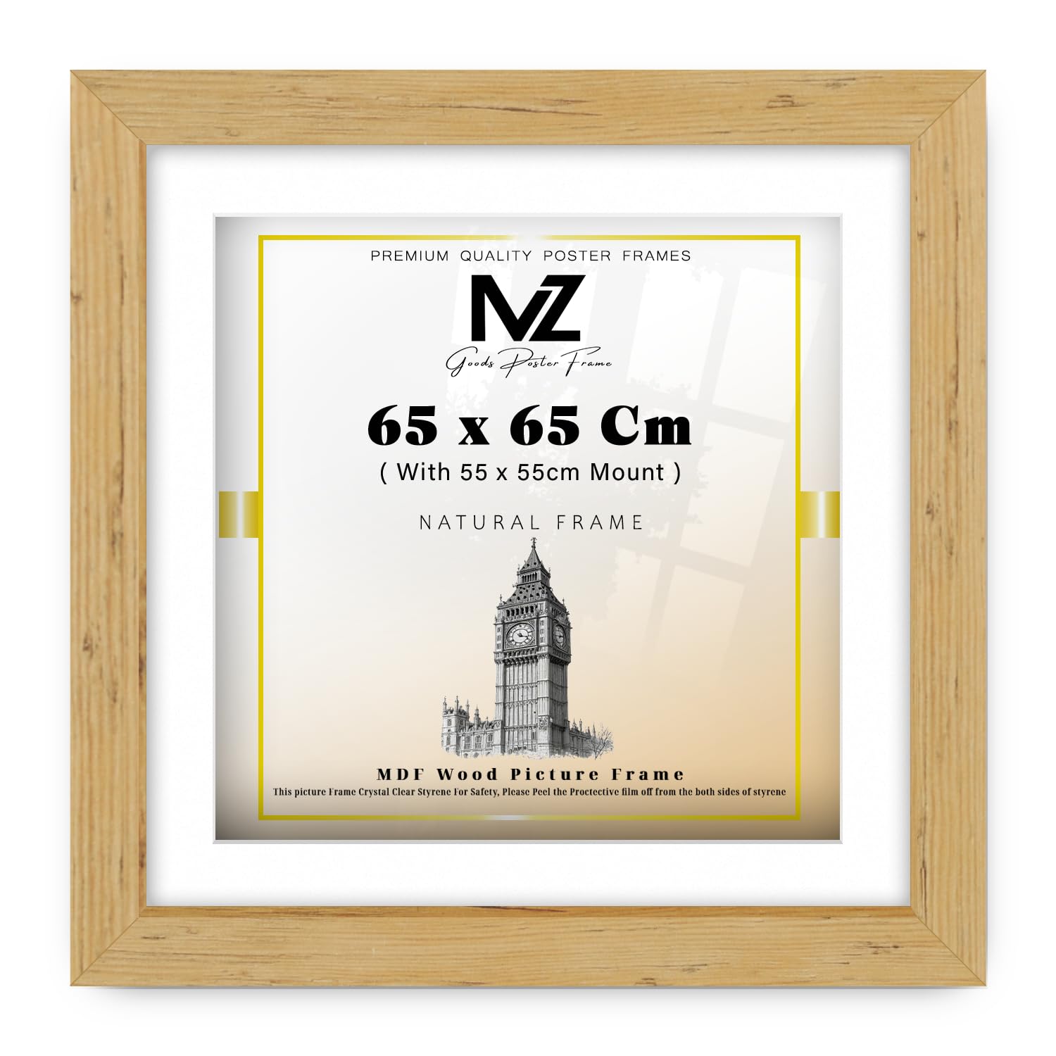 Mz Goods Pine | Mdf Elegant Certificate Frame (65 X 65 Cm) With 550 X 550 Mm White Mount Engineered Wood | 26 X 26 Diploma, Art Print, Picture, Home & Gallery Frame [ ]