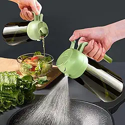 Pulverizador de óleo escuro com bloqueio de luz de 470 ml para cozinhar, frasco dispensador de azeite de oliva 2 em 1 para cozinha, garrafa de óleo de vidro verde escuro premium, névoa de óleo de grau