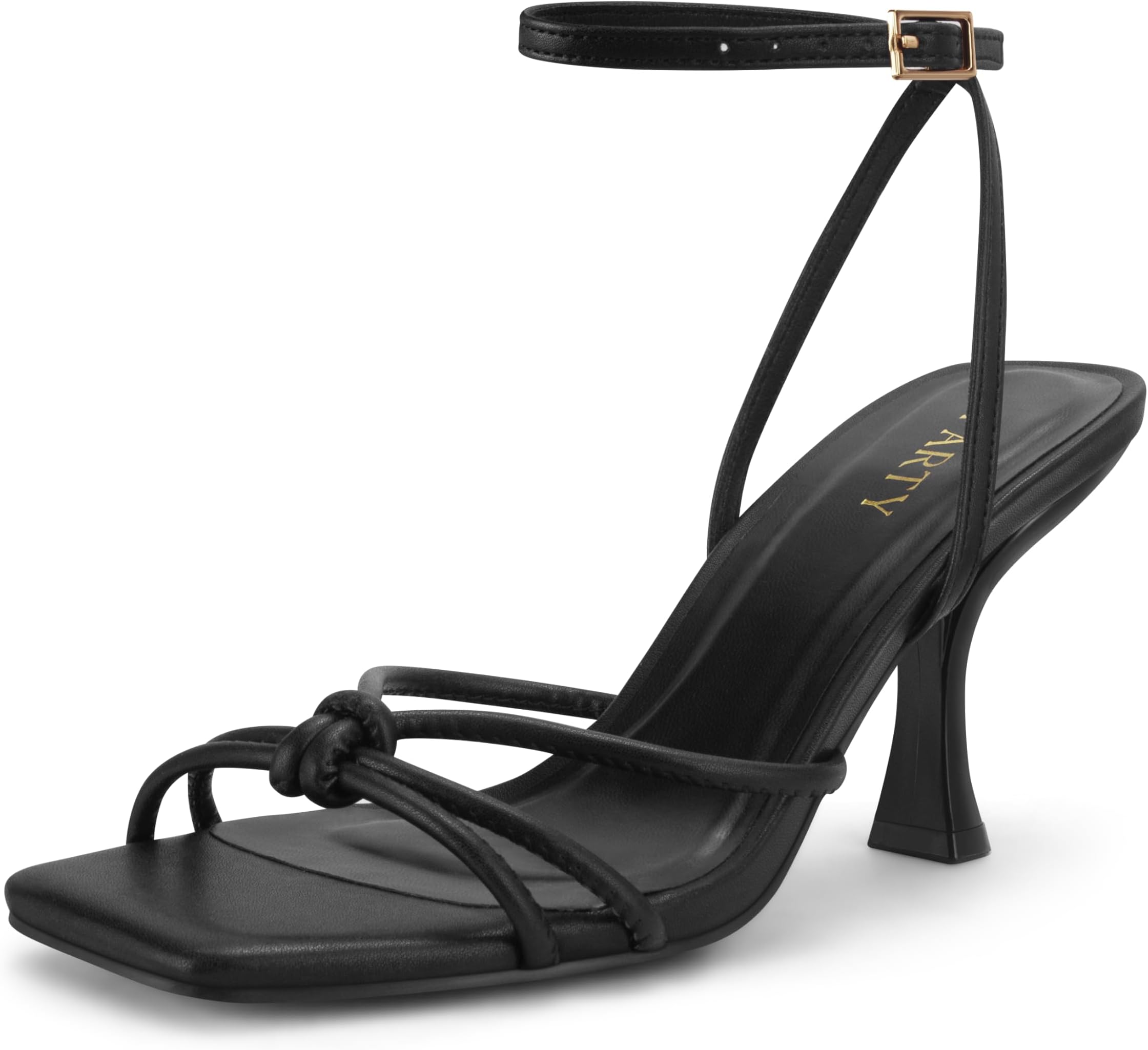 Women's Square Open Toe Strappy Heeled Sandals 3 inch Stiletto Kitten Heel with Ankle Buckle Strap, Comfortable Slingback Summer Dress Shoes