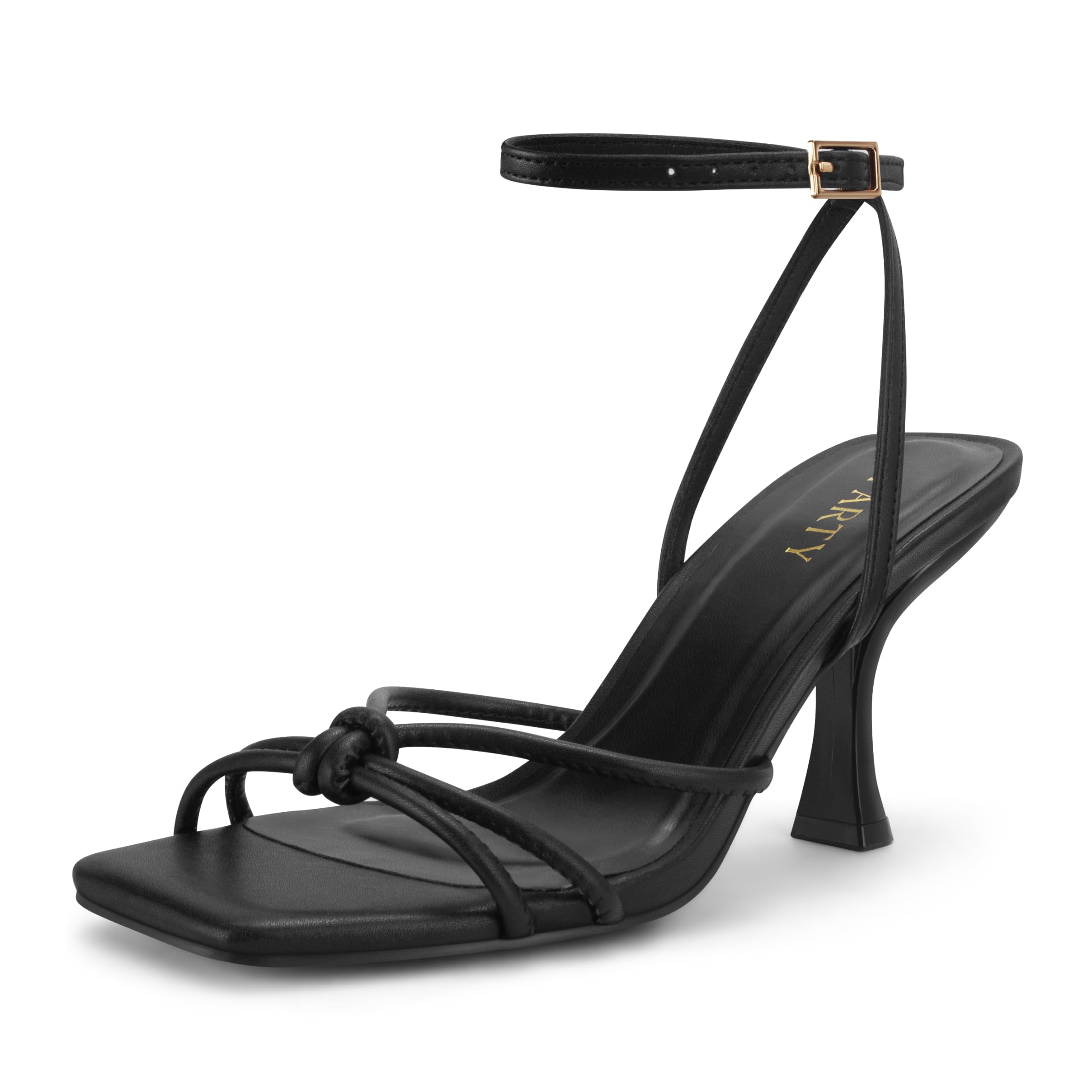 PARTY Women's Square Open Toe Strappy Heeled Sandals 3 inch Stiletto Kitten Heel with Ankle Buckle Strap, Comfortable Slingback Summer Dress Shoes